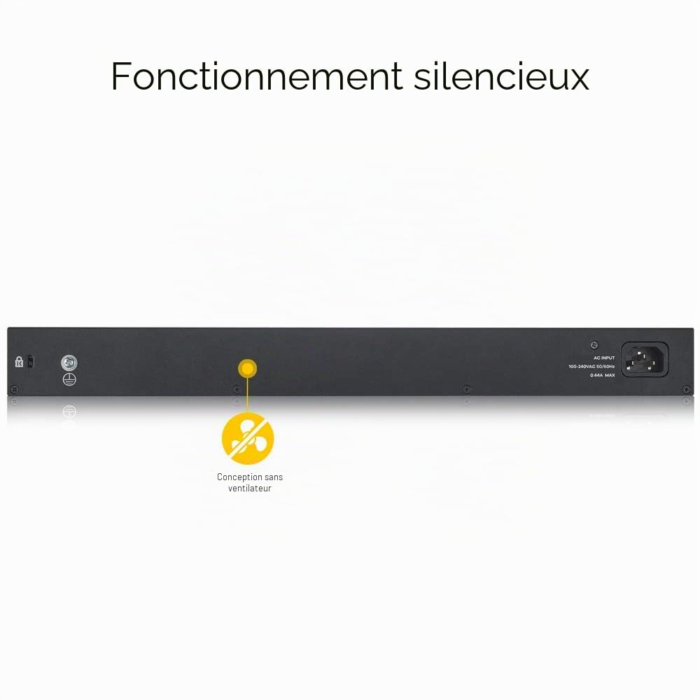 Zyxel Commutateur géré intelligent Gigabit Ethernet 24 ports – Design sans ventilateur avec 4 ports combo Gigabit et mode cloud hybride, prise britannique [GS1920-24v2]