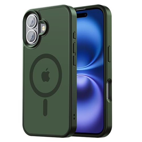 Tigowos Compatible with iPhone 16 Bumper case Fits MagSafe 10FT Drop Resistant Matte Skin Feeling Shockproof Back Cover Fits iPhone 16 Phone Cases 6.1",Dark Green