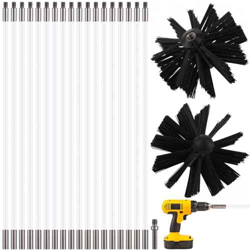 21Pcs Sweep Cleaning Kit With 18 Flexible Nylon Rods And 2 Brush Heads, Flue Brush Cleaning Kit For Fireplace, Log Burner, Dryer Vent And Pipe, Drill Compatible Sweep Rod Set Adjustable Length Pipe
