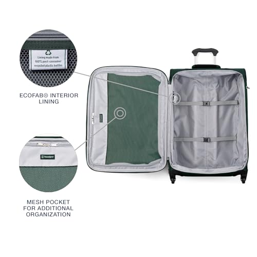 Image of Travelpro Maxlite 5 Softside Expandable Luggage with 4 Spinner Wheels, Lightweight Suitcase, Men and Women, Forest Green, Checked-Medium 25-Inch