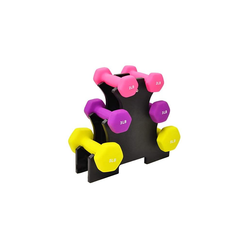 Signature-Fitness-Set-of-2-Neoprene-Dumbbell-Hand-Weights-Anti-Slip-Anti-roll-Hex-Shape-Colorful
