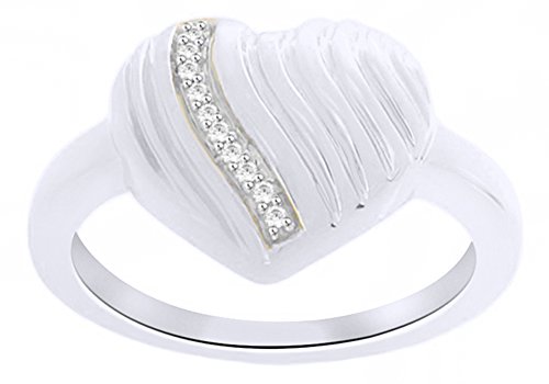 White Natural Diamond Accent Heart Promise Ring in 14k White Gold Over Sterling Silver (0.03 Cttw)