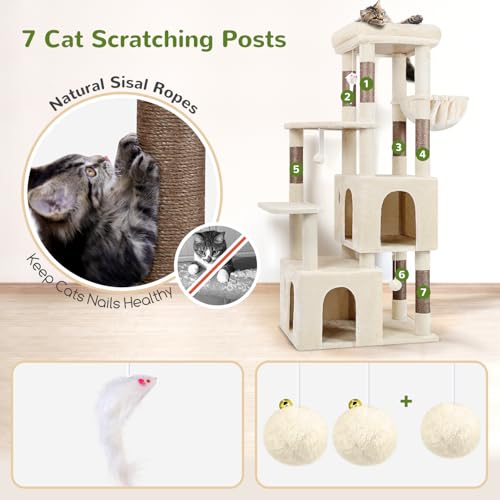 Globlazer Cat Tower for Indoor Cats, Heavy Duty Cat Trees for Large Cats Adult Big Cats Maine Coon Cat Tree Tower with Scratching Post, Extra Large Top Perch, Cat Condos, F61, Beige, 61inch by Globlazer - Image 4