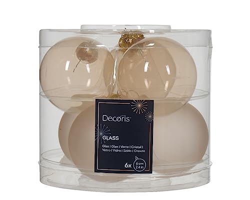 Bolas de Navidad de cristal, 6 cm x 6 unidades, juego de bolas de Navidad, perlas, champán, transparente