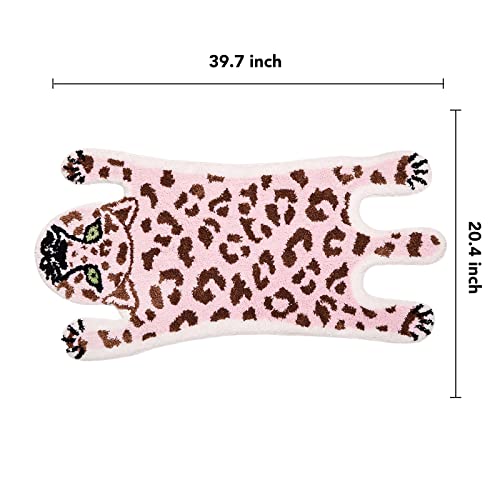 Panstar Cute Pink Leopard Bath Mat For Bathroom, Cute Cartoon Bath Mat Non Slip Animals Shaped Absorbent Bathtub Rug Bathroom Plush Shower Rugs #TOP1