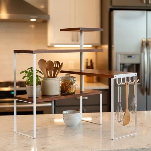 JUJOYBD Estantería esquinera de cocina para encimera, 4 niveles con ganchos, estantería de esquina de cocina, organizador de escritorio para salón, baño y oficina - imagen 6