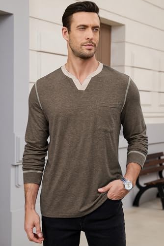 Men's Casual V Neck Long Sleeve Tees Henley T-Shirt Comfortable Pullover Tops with Pocket2