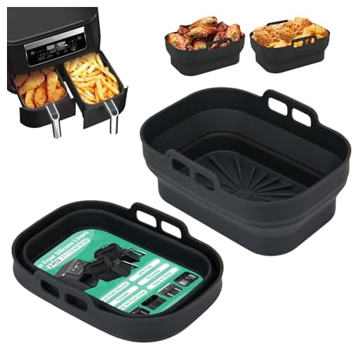 Alyvisun Molde Silicona Freidora de Aire, 2 Piezas Moldes Air Fryer Reutilizable Utensilios Bandeja Freidora Aire Doble Cesta Recipiente Airfryer Formas Cestillo Base para Microondas, Horno (Negro)