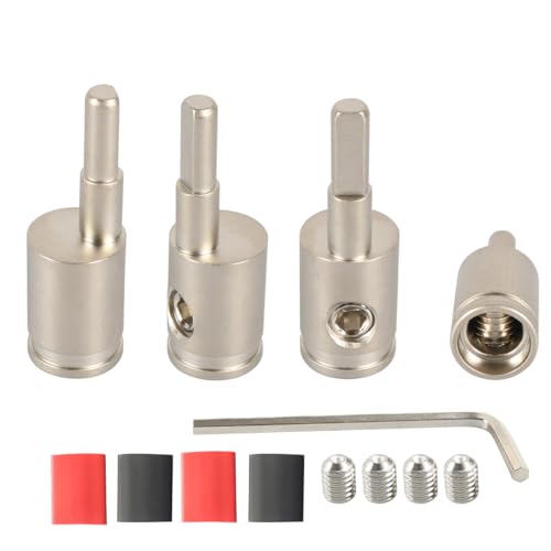 Amp Input Reducer 4 Gauge to 8 Gauge Wire Reducer Power/Ground GA adapters Nickel Plated Brass 4PCS with Dual Wall Adhesive Heat Shrink Tube