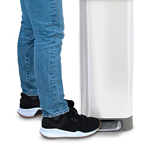 Glad Slim Trash Can With Clorox Odor Protection - Narrow Kitchen Garbage Bin With Soft Close Lid, Step On Foot Pedal And Waste Bag Roll Holder, White Stainless Steel, 45 Liter #TOP7