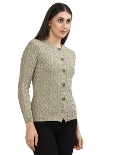 Image of Kalt Women Sweater for Winters Woolen Acrylic Full Sleeve Round Neck Cable Design Cardigan Sweater