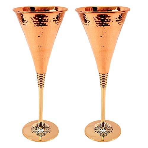 Indian Art Villa Copper Hammered Cocktail Champagne Flute Glass 7 Oz - Beer Bar Hotel Restaurant Set of 2
