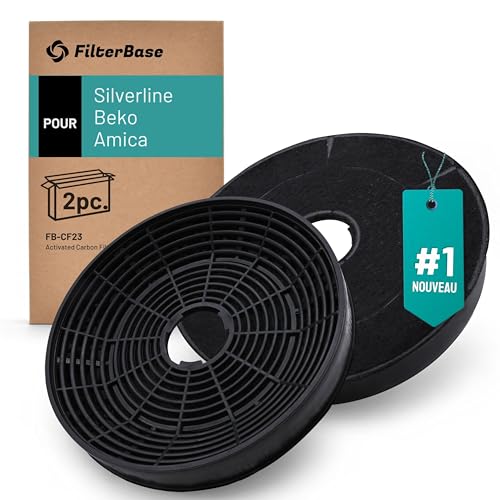 FilterBase® Lot de 2 filtres à charbon actif pour hotte aspirante Silverline AF100, YT971.1000.05, KF001 | Amica KF17146 1160826 | Beko 9189204771