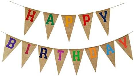 Happy Birthday Decorations Pre-strung Colorful Happy Birthday Banner Burlap Rustic Bday Decor Birthday Pennant Garland Bunting for Party Decorations Supplies TD137