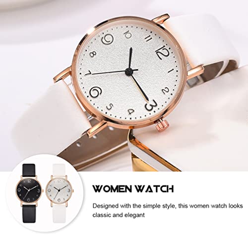 Hemobllo Watch Gift Box 2Pcs Watches For Women Watch With Leather Strap For Birthday Valentines Day Gifts White Black Wrist Watch #TOP2