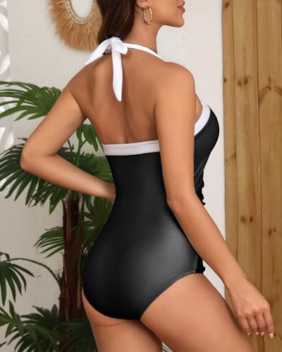 Century Star One Piece Swimsuit Women Tummy Control Swimwear Retro Halter Vintage Bathing Suit4