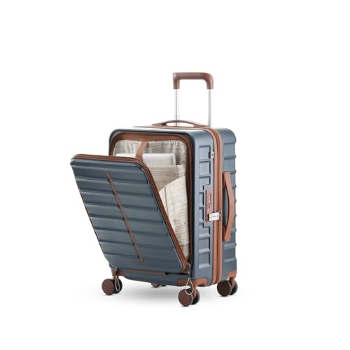 Image of Assembly Odyssey Pro 20 Inch Cabin Trolley Bag Lightweight Hard Shell Polycarbonate Suitcase with Laptop Compartment TSA Lock 8 Spinner Wheels Blue