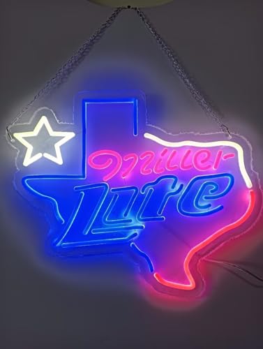 Image of New 20 inch inchx16 inch inch Millers Lite Texas Lone Stars Neon Sign Man Cave Signs Sports Bar Pub Beer Neon Lights Lamp Led Neon Light KC09
