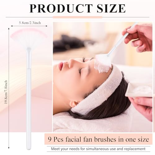 Image of 9 Pieces Facial Fan Mask Brushes, Soft Facial Applicator Brushes Tools for Peel Glycolic Makeup for Mud Cream(White Pink)