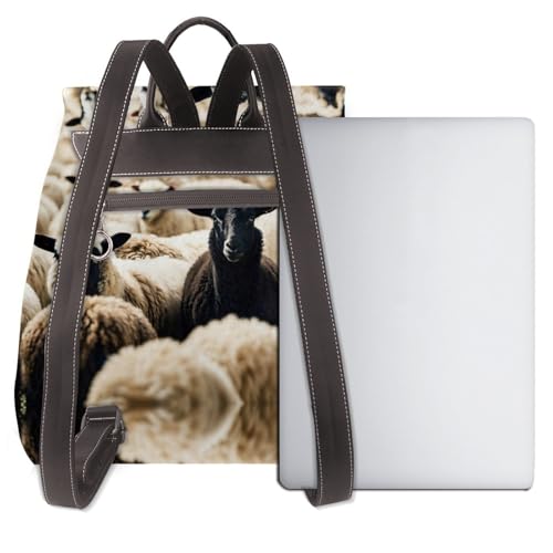 Sac à dos en cuir imprimé moutons noir pour ordinateur portable femme