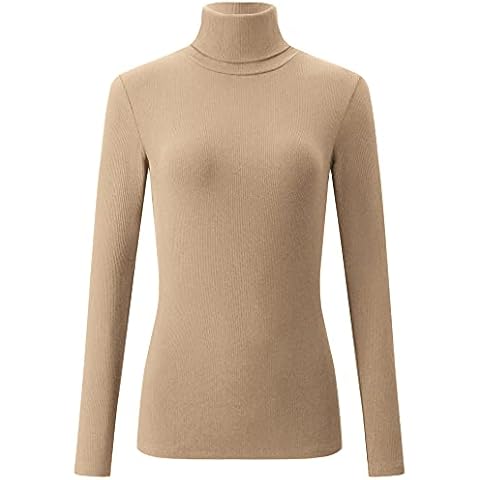 Womens Long Sleeve Turtleneck Tops Soft Lightweight Ribbed Knit Slim Pullover Sweater Khaki Medium Cover