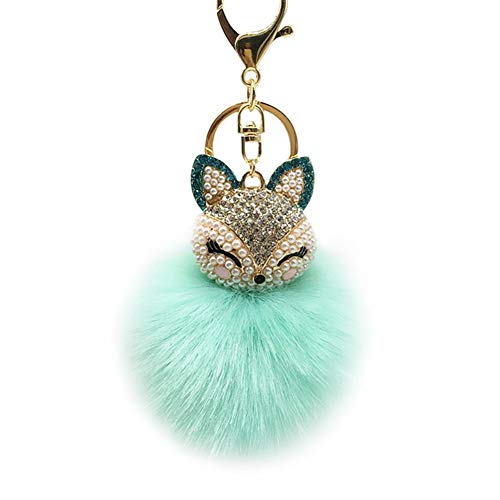 Preisvergleich Produktbild Jingyuu Schlüsselanhänger Ponponponon Fuchs Damen Bommel Dekoration Anhänger Schlüsselanhänger für Auto / Telefon / Rucksack / Umhängetasche / Handtasche / Auto / Schlüsselanhänger 8 cm grün
