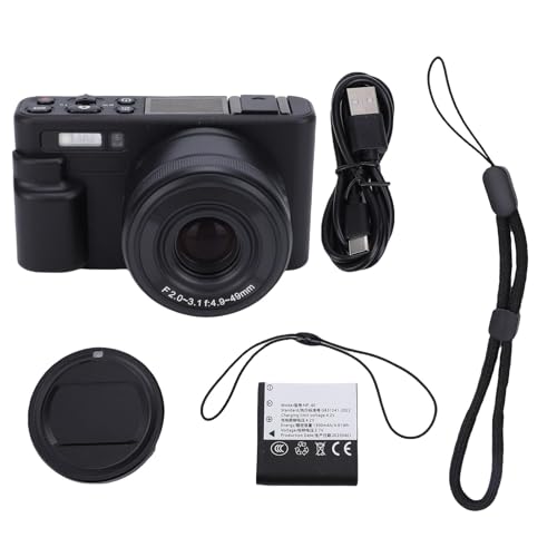 BONKZEBU Cámara Digital 5K para Fotografía, Cámara Vlogging con Enfoque Automático, Pantalla Abatible de 180°, Apuntar y Disparar, Viaje Compacto Antivibración, para Fotografía de (Negro)