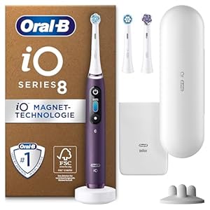 Oral-B iO Series 8 Plus Edition Elektrische Zahnbürste, Electric Toothbrush, PLUS 3 Aufsteckbürsten, 6 Putzmodi für Zahnpflege, Reiseetui, Designed by Braun, Violet Ametrine