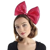 Bubbmi Large Hair Bow Headband, Hot Pink Huge Oversized Sequin Bow, Birthday Party Festival Costume Hairband Headpiece for Women and Girls