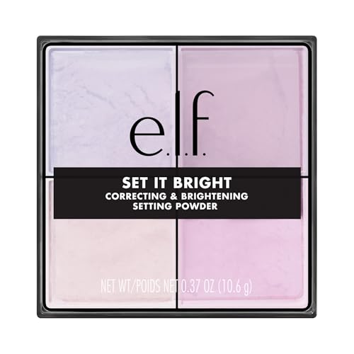 e.l.f. Set it Bright Powder Quad Brightening Loose Setting Powder Bakes Blurs & Sets for Soft-Matte Radiance Velvet Puff Included Vegan & Cruelty-Free Lilac Haze (Fair-Tan)