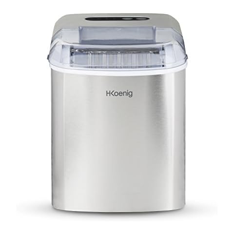 H.Koenig KB14 Eiswürfelmaschine KB14-ca. 12 kg Eiswürfel pro Tag, Produktionszeit 10-13 min. -2 Eiswürfelgrößen-Wasserstandsanzeige, 120 W-Edelstahl-Silber, Kunststoff, 2100 milliliters Cover