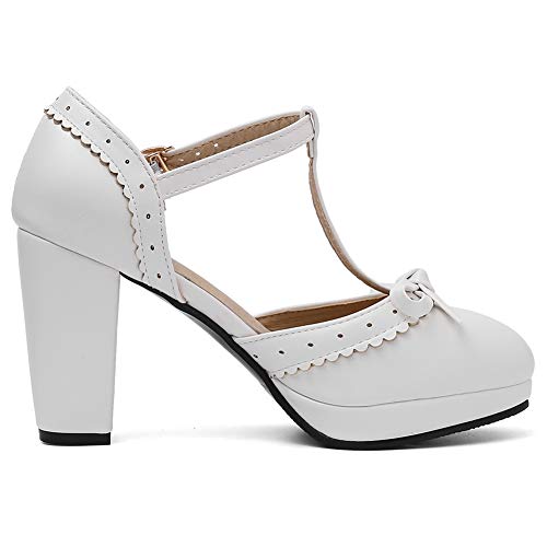 Caradise Womes T Strap Platform Heels Chunky Heeled Mary Janes Heels with Bow Pumps2