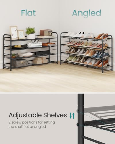Image of SONGMICS Shoe Rack, 4 Tier Shoe Organizer for Closet, Holds up to 20 Pairs of Shoes, Shoe Rack for Front Door Entrance, Metal Shoe Shelf with Adjustable Tilt Angle, for Entryway, Garage, Black