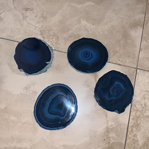 AMOYSTONE Blue Agate Coasters Cup Mat Dyed Sliced Agate Beverage Coasters Small for Drinks Gift Set of 4, 3-3.5"