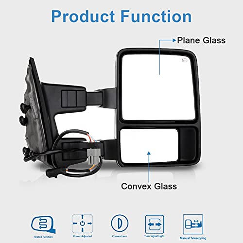 Eccpp Towing Mirror Replacement Fit For 1999-2007 For Ford For F250 For F350 F450 F550 Super Duty Towing Mirrors Power Heated Turn Signal Light Pair Set Mirrors Chrome Cover Driver And Passenger Side #TOP1