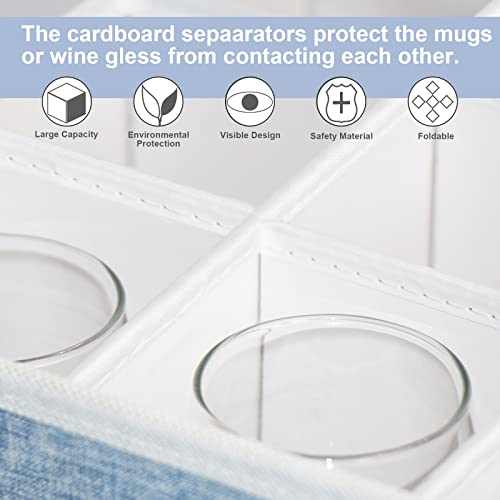 Homyfort China Storage Containers For Mug, Stemware Storage And Plates, China Dishes Coffee Tea Cups Mugs Wine Glasses Transport, Hard Shell And Stackable, Includes 24 Felt Protectors Set Of 4 (Blue) #TOP3