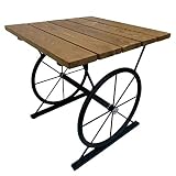 サイドテーブル おしゃれ 天板 天然木 ヴィンテージ 風 スチール 車輪 ホイール 幅 47 奥行 47 高さ 47.5 cm 小物置き 花台 木目調 カフェテーブル フラワースタンド