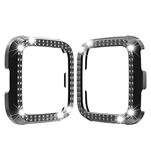 YCDZ STORE Capa protetora para Fitbit Versa/Versa lite PC dupla fileira encrusted diamante (preto) (