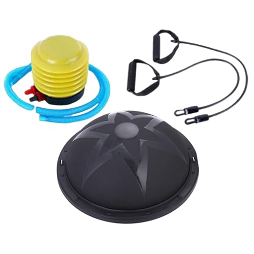 Pelota de equilibrio semicircular semiesférica de 58 cm para entrenamiento de cuerpo completo, gimnasia, danza con bandas de resistencia y bomba, color negro