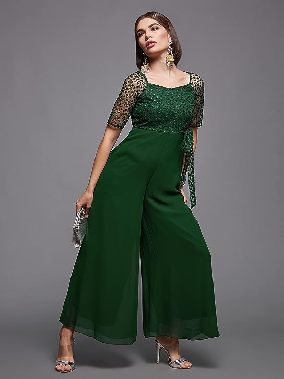 Image of Miss Chase Women's Self Design Cut-Out Georgette Jumpsuit