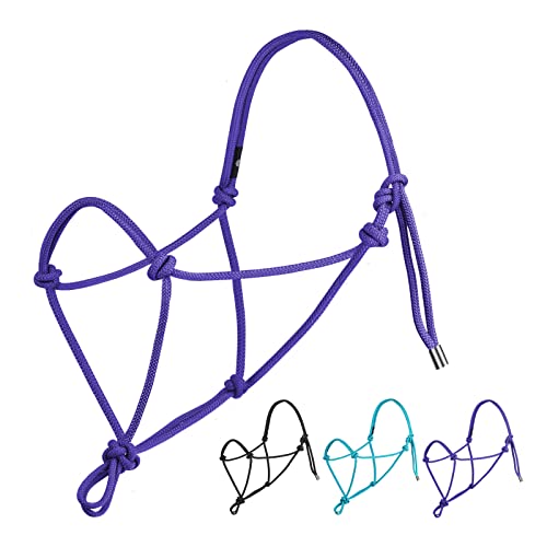 Harrison Howard Rope Halter for Horses Super Sturdy Horse Rope Training Halter with 2 Knot 1/4" Stiff Halter Cord Standard Purple