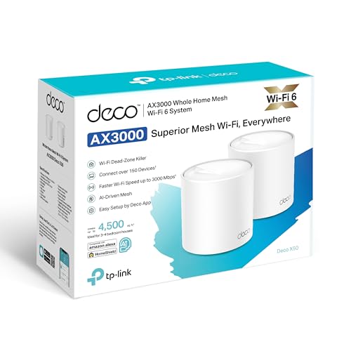 TP-Link Deco X50 Mesh WLAN Set (2 Pack), Wi-Fi 6 AX3000 Dual Band Router & Repeater, 3X Gigabit Ports für Jede Einheit, empfohlen für Häuser mit 3-4 Schlafzimmern, Umfassender Jugendschutz, WPA3