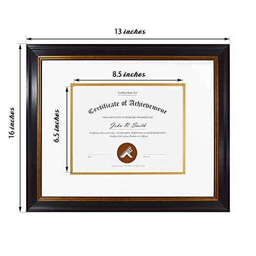 Golden State Art, 11X14 Wall Hang Frame For 7X9 Photos, Black Gold & Burgundy For Diploma/Certificate, Includes Double Mat And Real Glass (White Over Gold Double Mat, 1 Pack) #TOP3