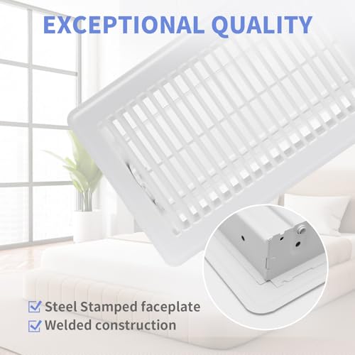 Howeall 6x10 Inch Floor Register - Heavy Duty Steel Walkable Floor Vents - Easy Adjust Air Supply Lever - Vent Covers for Home (White) by Howeall - Used condition - Image 2