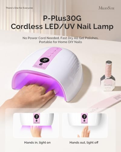 Image of MelodySusie Cordless UV Nail Lamp with 3 Timers & Smart Sensor, 2026 Uprgraded P-Plus30G Rechargeable UV Light Cures All Gels, Especially Builder, Hard, Extension, Acrylic & Chrome Gel Polishes Purple