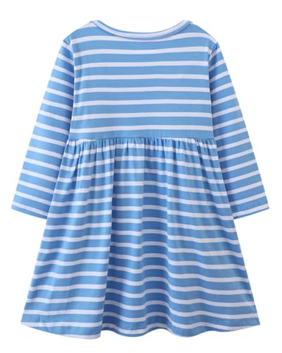 Image of Girls Cotton Long Sleeve Casual Cartoon Appliques Striped Jersey Dresses