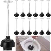 Reallnaive 12-Pack Heavy-Duty Toilet Plungers with Double-Thrust Suction Cups & 42.5" Plastic Handles (Black)