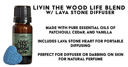 Livin' The Wood Life - Patchouli Vanilla Cedar Essential Oil Blend W/ Portable Lava Stone Diffuser | Pure Aromatherapy For Good Vibes And Energy | Natural Perfume Blend #TOP1