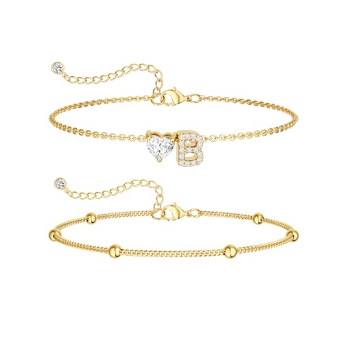 Image of NECOCY Initial Heart Diamond Anklets for Women Waterproof, Non Tarnish 14k Gold Plated Letter Ankle Bracelets Dainty, Summer Beach Bikini Jewelry Gifts for Women