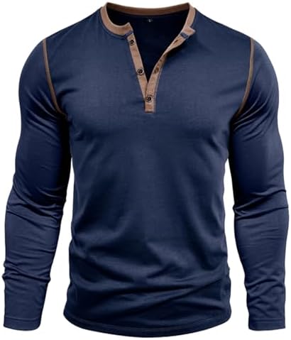 Men's Henley Shirts Classic Casual Basic Tee Shirts Long Sleeve Cotton Button T Shirts